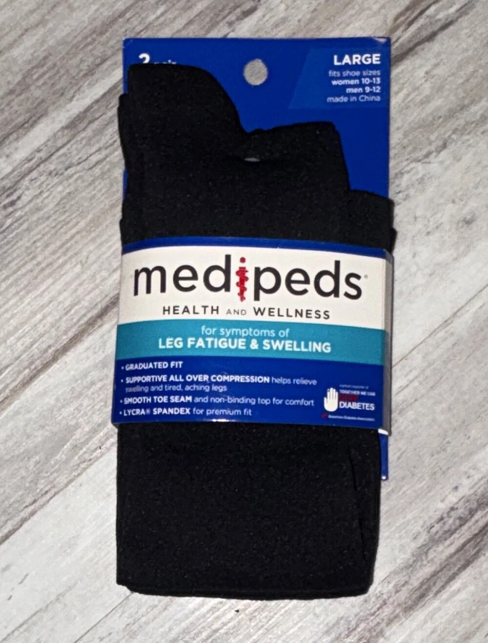 MediPeds Compression Socks Black Large 2 Pair Graduated Fit Smooth Toe Seam